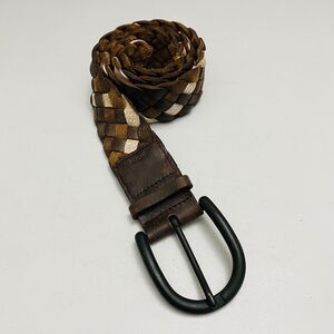 DKNY Women's Brown Braided Woven Wide Leather Belt w/ Buckle Medium 41" x 2"
